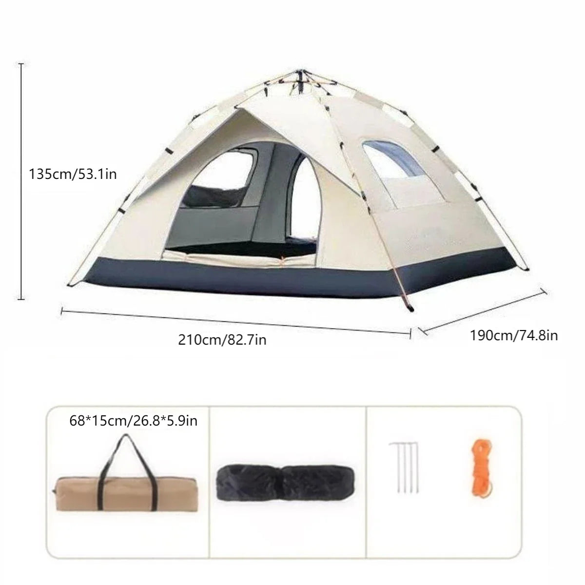 4-Person Automatic Pop-Up Camping Tent – 4-Season, Fiberglass Poles, 1500-2000mm Waterproof