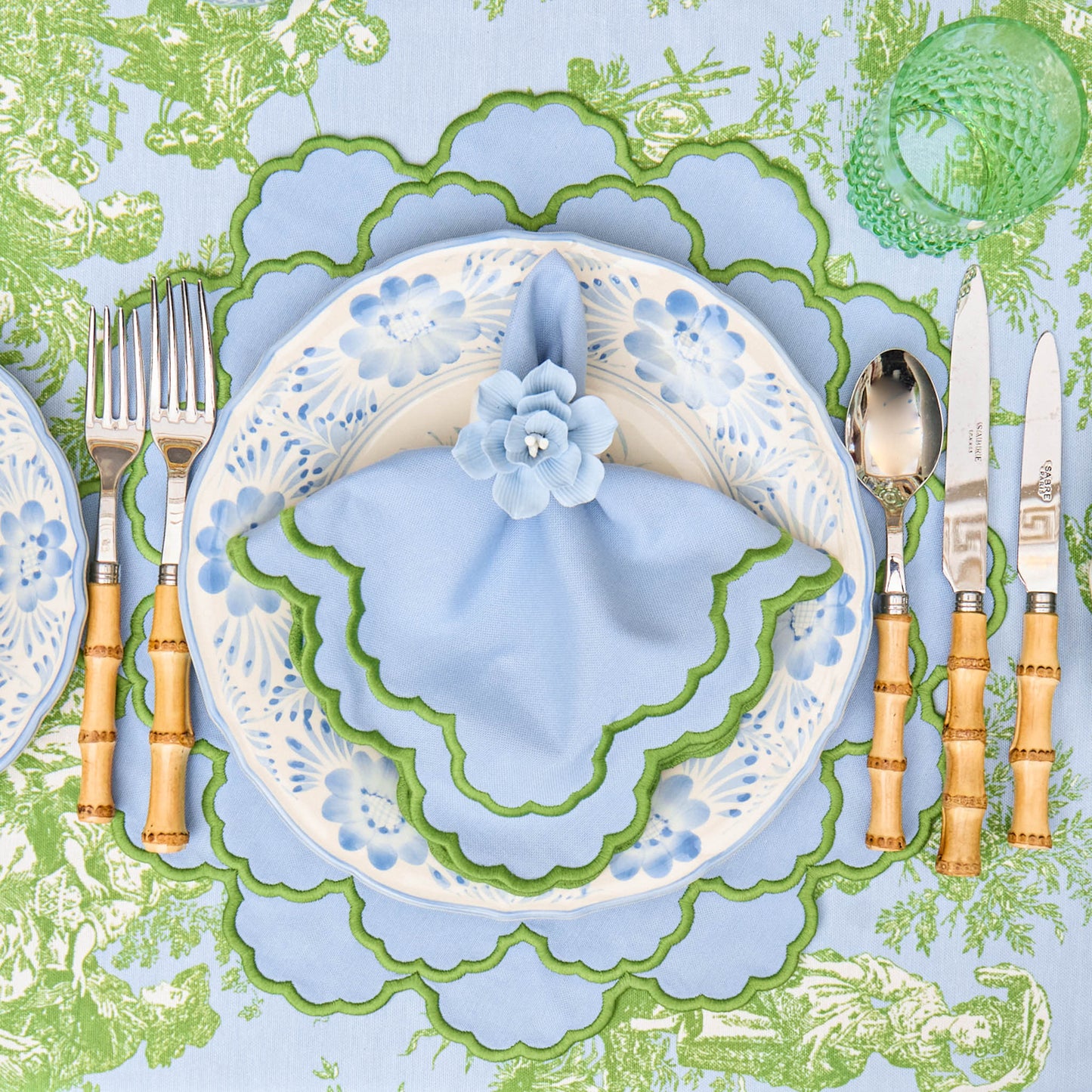 Blue & Green Lily Placemats & Napkins (Set of 4)