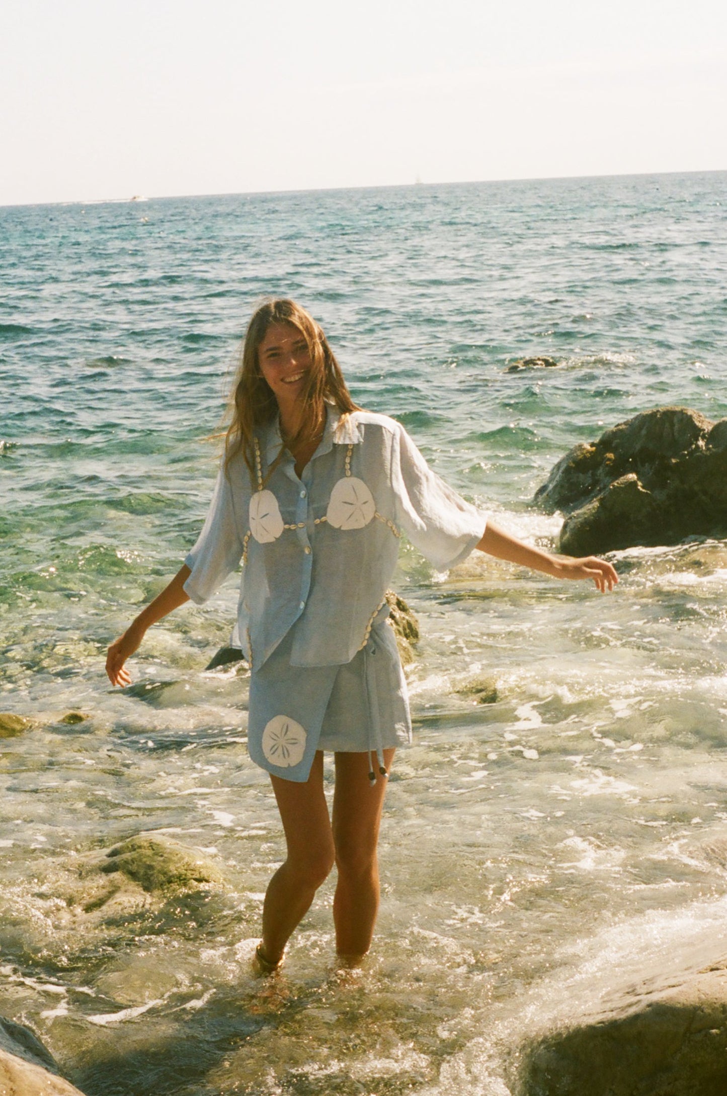 'Sand Dollar Stimulus' ~ Relaxed Crop Cut (Blue)