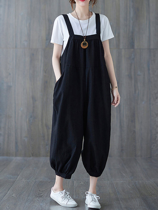 Cropped Hemp Overall Dungarees - Elastic Cuff Design