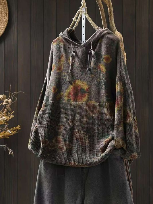 Women's Classic Everyday Wear Hooded Floral Printed Sweater