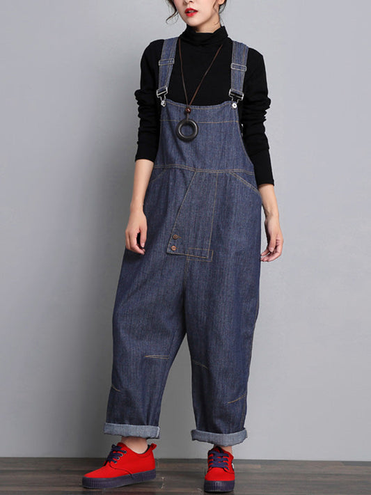 Dark Blue Denim Overalls - Buckle Strap Design