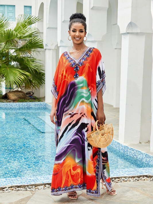 Sound Of Love Women's Rayon Multicolor Kaftan Dress