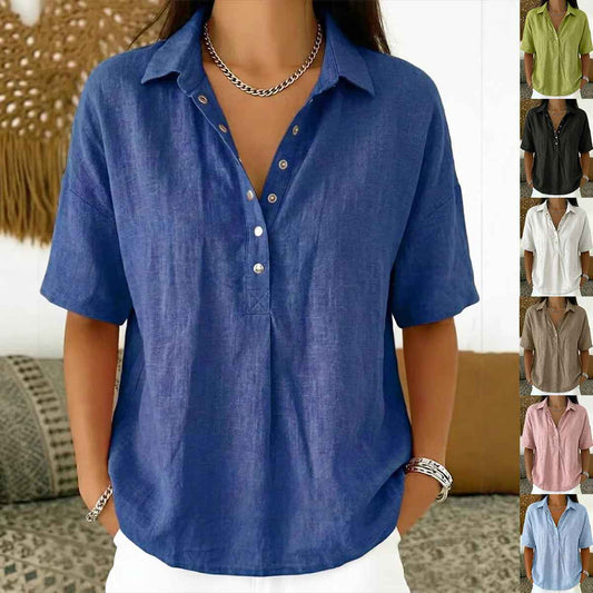 Women's Short-Sleeve Button Pullover Shirt
