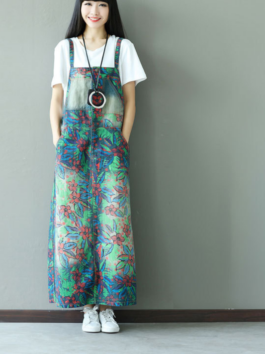 Floral Pinafore Dungaree Dress - Loose Fit Everyday Layering