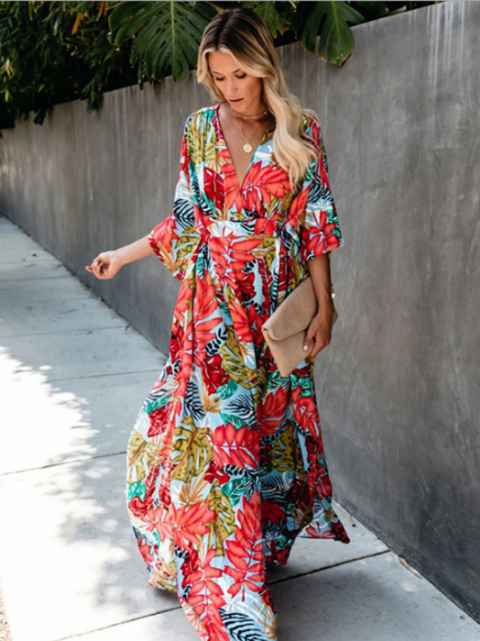 Chic Floral Women's Maxi Dress with Belt | Eva Trends