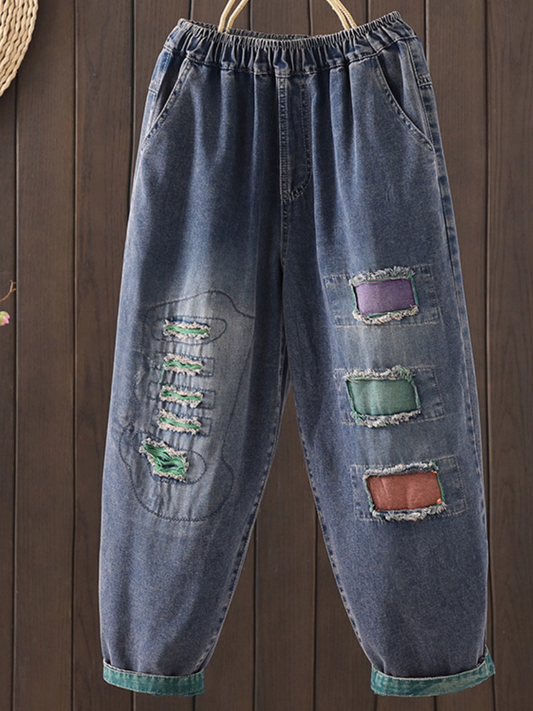 Women's Summer Artistic Retro Splicing Patchwork Loose Bottom