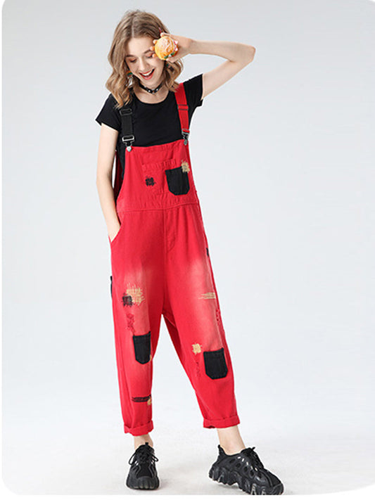 Contrast pocket Denim Dungarees - Adjustable Strap Design