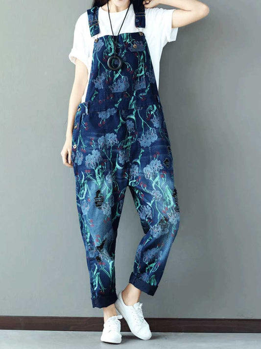 Relaxed Full-Length Denim Overall Dungaree