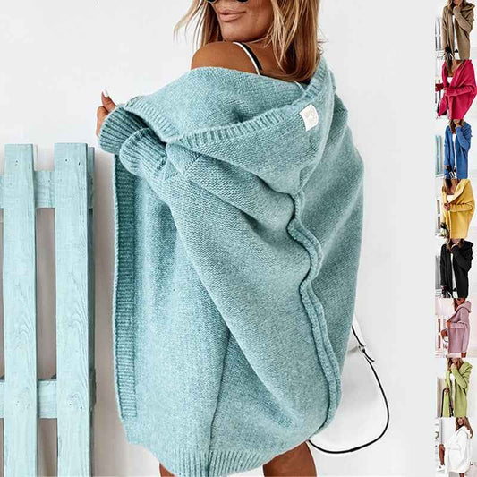 Women's Oversized Bat-Sleeve Hooded Cardigan Sweater – Cozy Casual Knit
