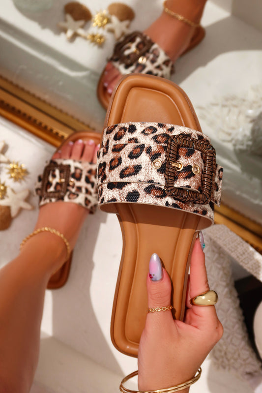 Paradise Steps Slip On Flat Sandals - Leopard