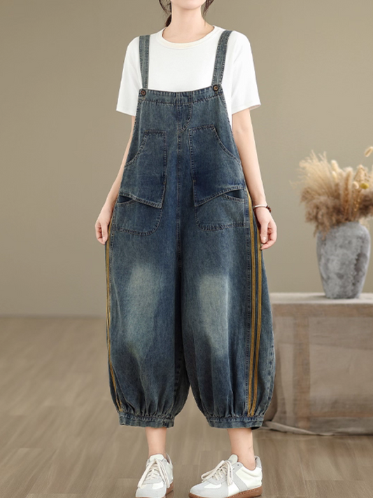 Comfy Women's Patchwork Loose Denim Overalls | Eva Trends