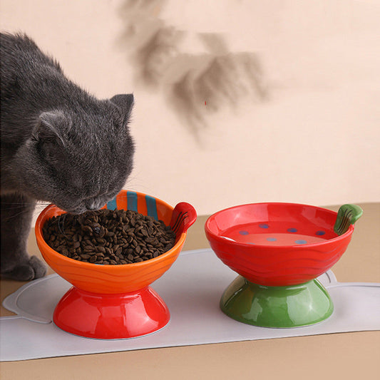 Cat Bowl Ceramic Protection Cervical Vertebra Against Overturning