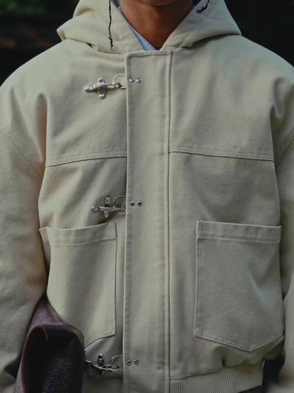 Beige Duffle Coat With Hood And Toggle Closure
