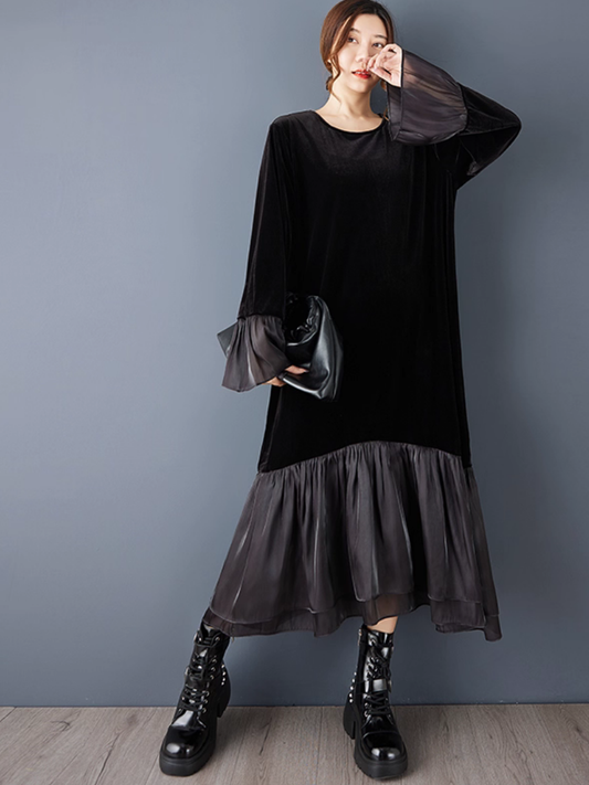 Elegant Velvet Ruffle Midi Dress for Women | Eva Trends