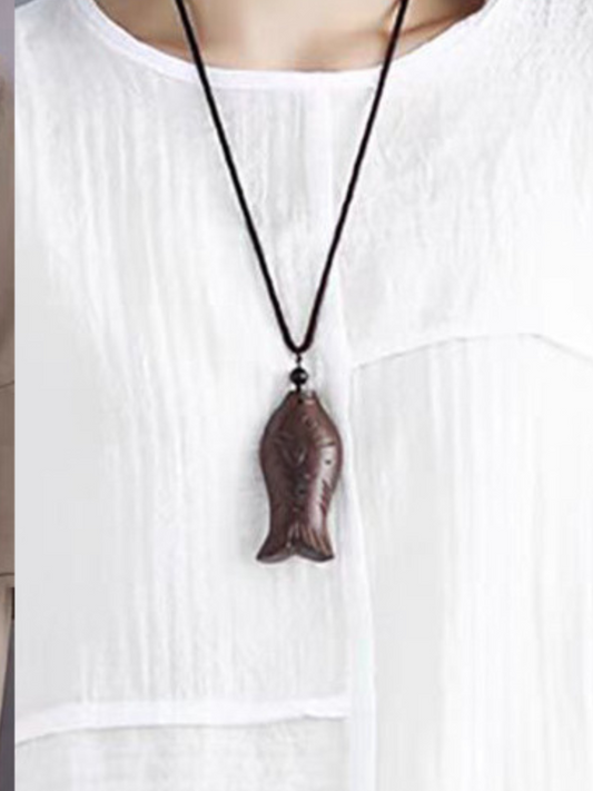 Women’s Retro Wooden Fish Style Chain Necklace