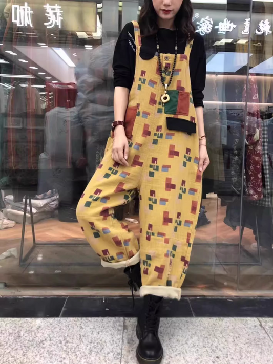 Trendy Women's Patchwork Artistic Loose Overalls | Eva Trends