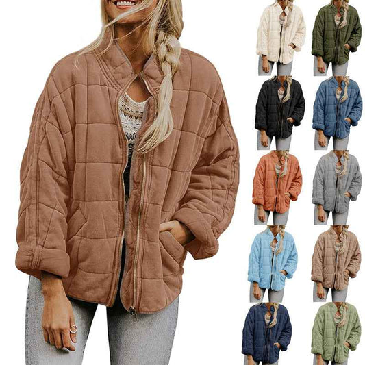 Women's Zip-Up Stand Collar Jacket – Casual Lightweight Jacket