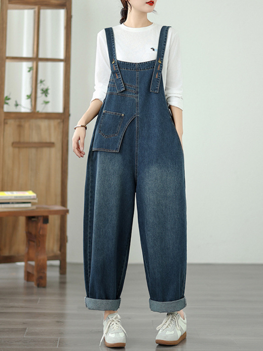 Relaxed Women's Wide-Leg Cotton Denim Overalls | Eva Trends