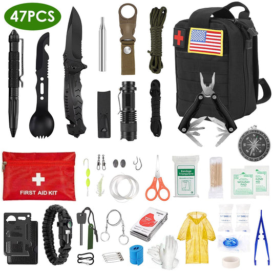 47-Piece Emergency Survival Kit with Tactical Pouch – Hiking, Camping & First Aid