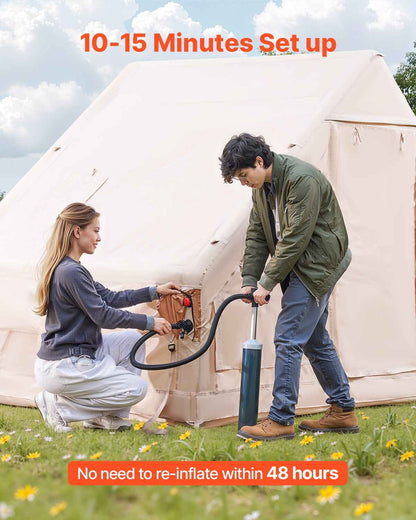 4–6 Person Inflatable Glamping Tent – Easy 15-Min Setup with Hand Pump & Carry Bag | Beige