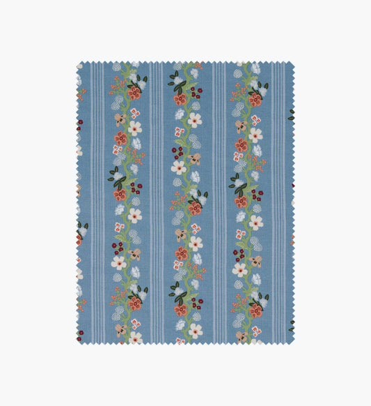Floral Trellis Stripe Cotton Fabric - Slate