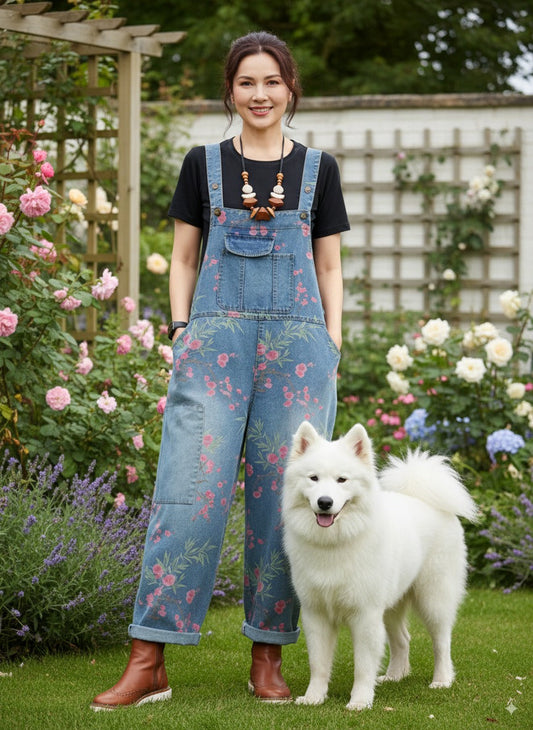 Boho Style Floral Print Denim Overalls for Women | Eva Trends