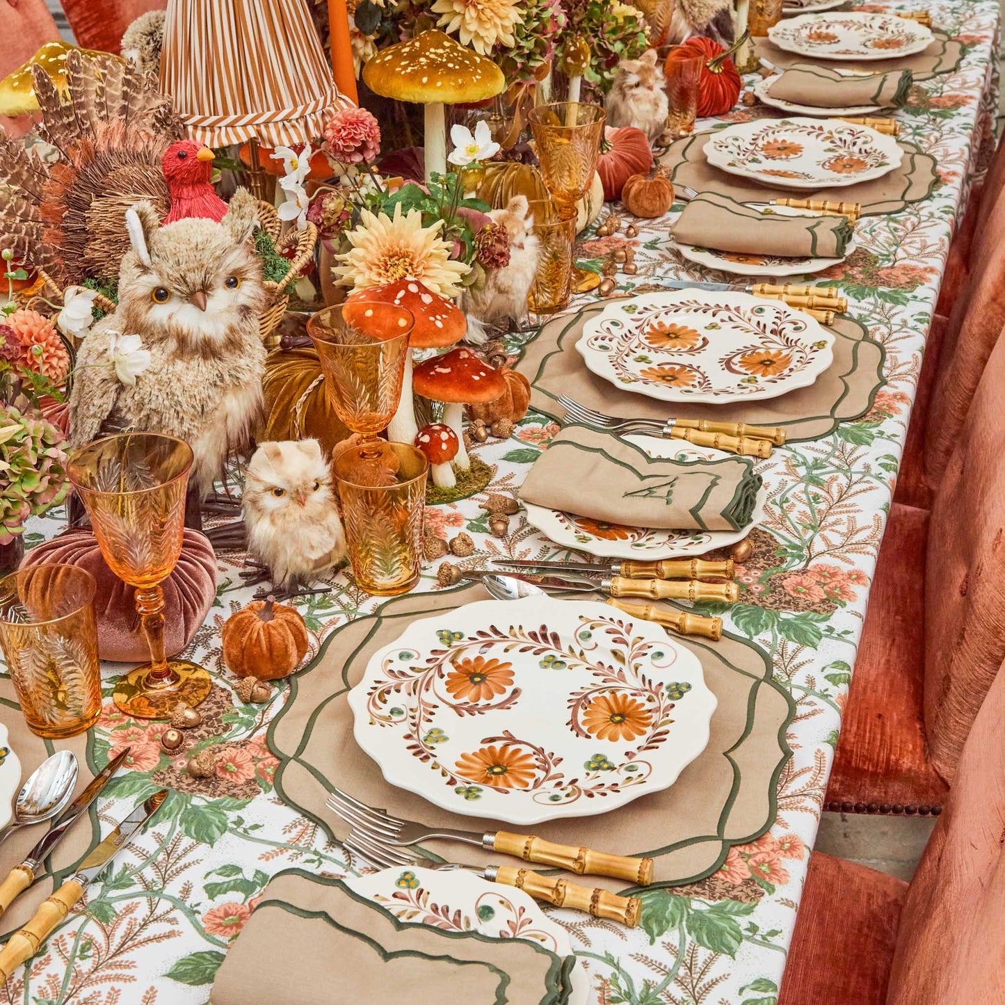 Sand & Green Elizabeth Placemats & Napkins (Set of 4)