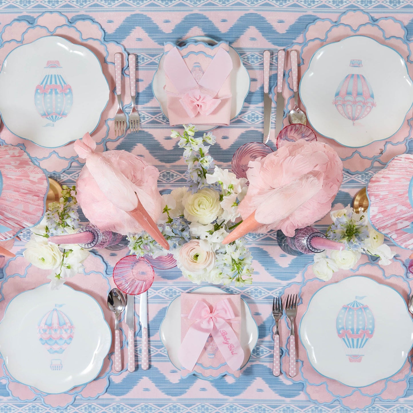 Pink & Blue Ikat Tablecloth