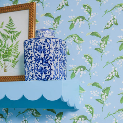 Soft Blue Scalloped Lacquer Shelf