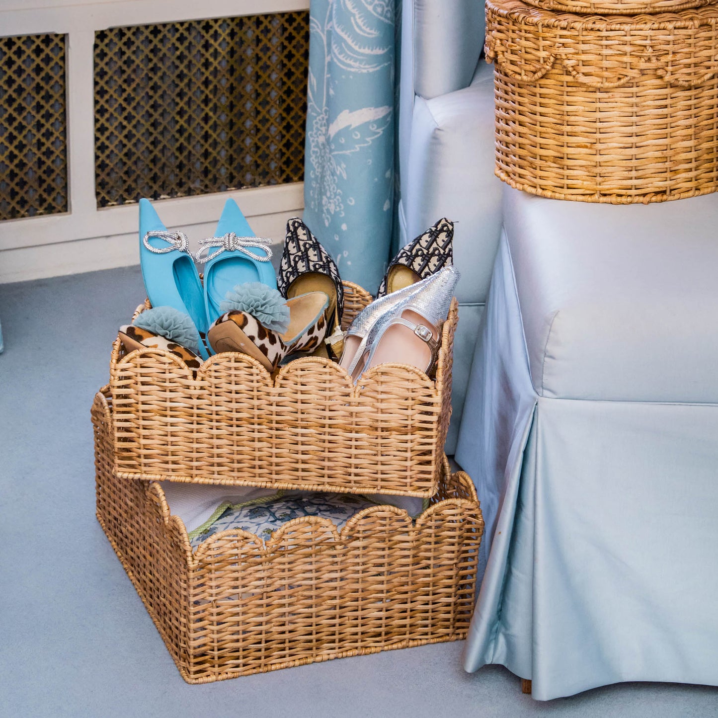 Scalloped Rattan Baskets (Set of 3)