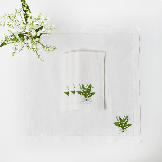 White Lily of the Valley Linen Napkins (Set of 4)