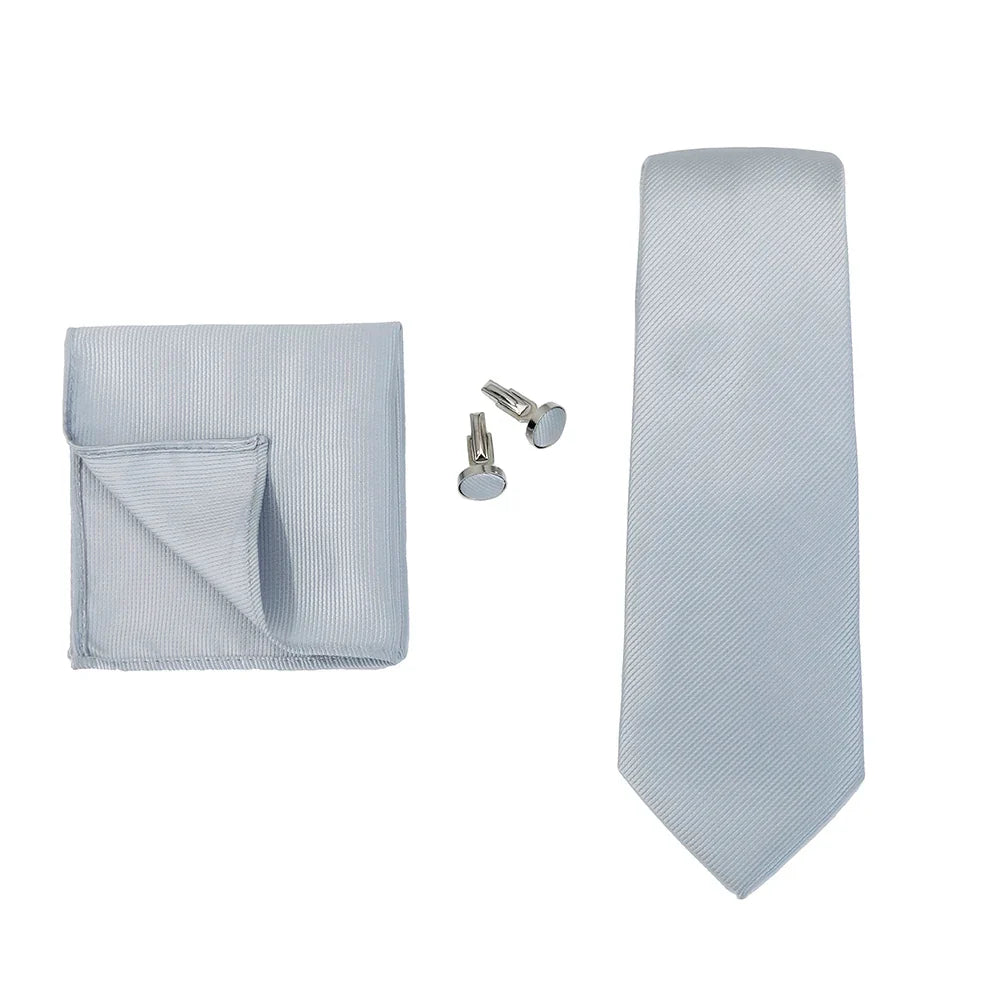 Necktie Fashion Brand Handmade Solid Necktie Handkerchief Cufflinks Set For Men Ties Suit Shirts Wedding Accessories Man Gifts