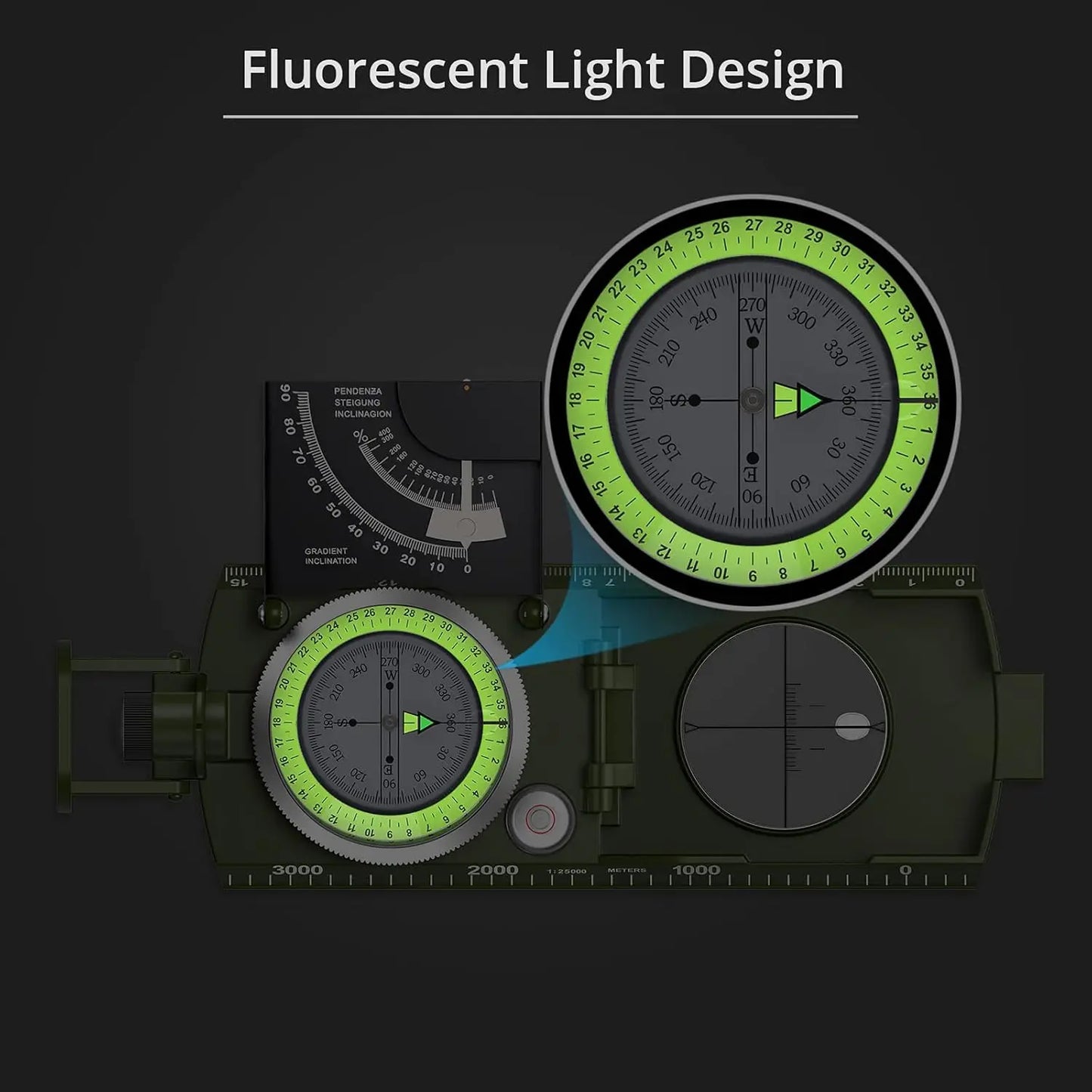 Mulitifunctional High Precision Outdoor Survival Military Compass Camping Waterproof Metal with Fluorescent Geological Compass