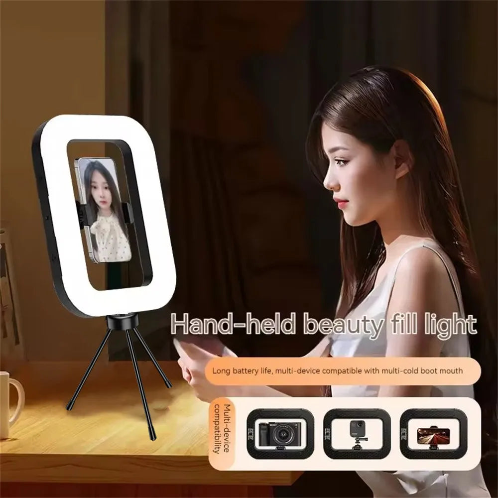 BSLIUFANG Handheld Ring LED Rechargeable Fill light Portable Mobile Phone Live Broadcast Photography Rabbit Cage Selfie Light