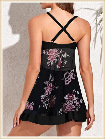 High Waist Swimsuit Beach Dress 2024 Women 2 Piece Printed Tankini Set Swimwear Female Bathing Swimming Swim Suit Beachwear Lady