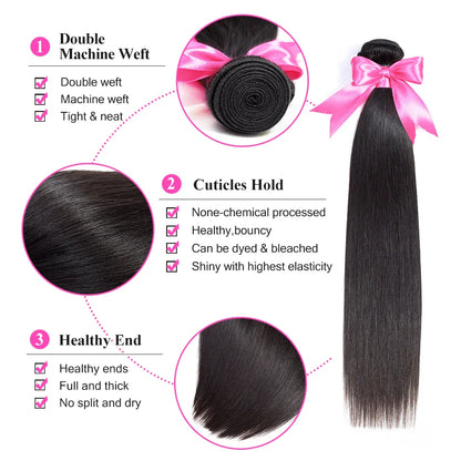 Brazilian Straight Hair Weaves bundles raw hair 100% Human Hair Bundles Straight Hair Extension Natural Color 1Bundle ISEE hair