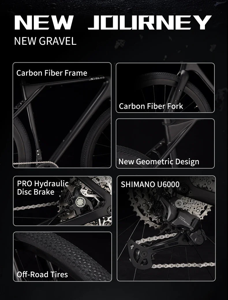 SAVA SF6 Carbon Fiber Gravel Road Bike All Terrain Suitable Off-Road Flat Handlebar Road Bicycle Oil Disc Bicycle Race Bike