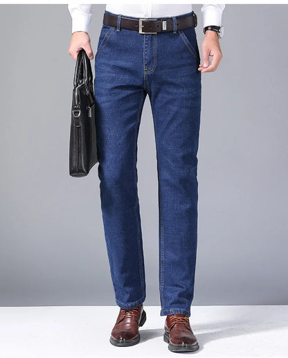 2024 NEW Men's Fashion Business Jeans Classic Style Casual Stretch Slim Jean Pants Male Brand Denim Trousers Black Blue