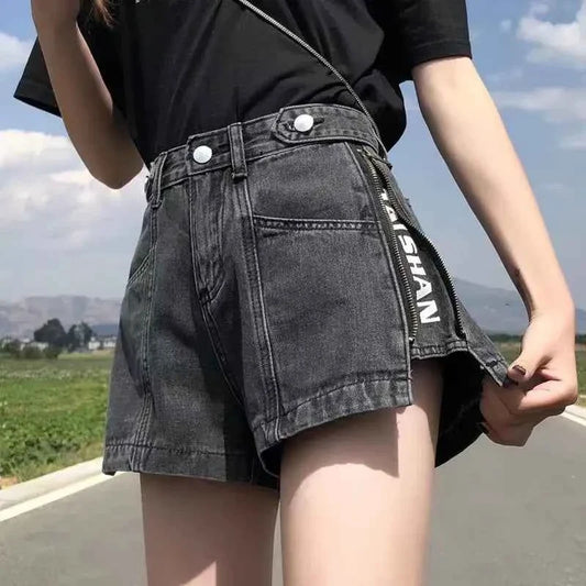 Women's Korean Y2K Black Denim Shorts Summer Thin High Waist A-Line Loose Wide Leg Slimming Hot Pants