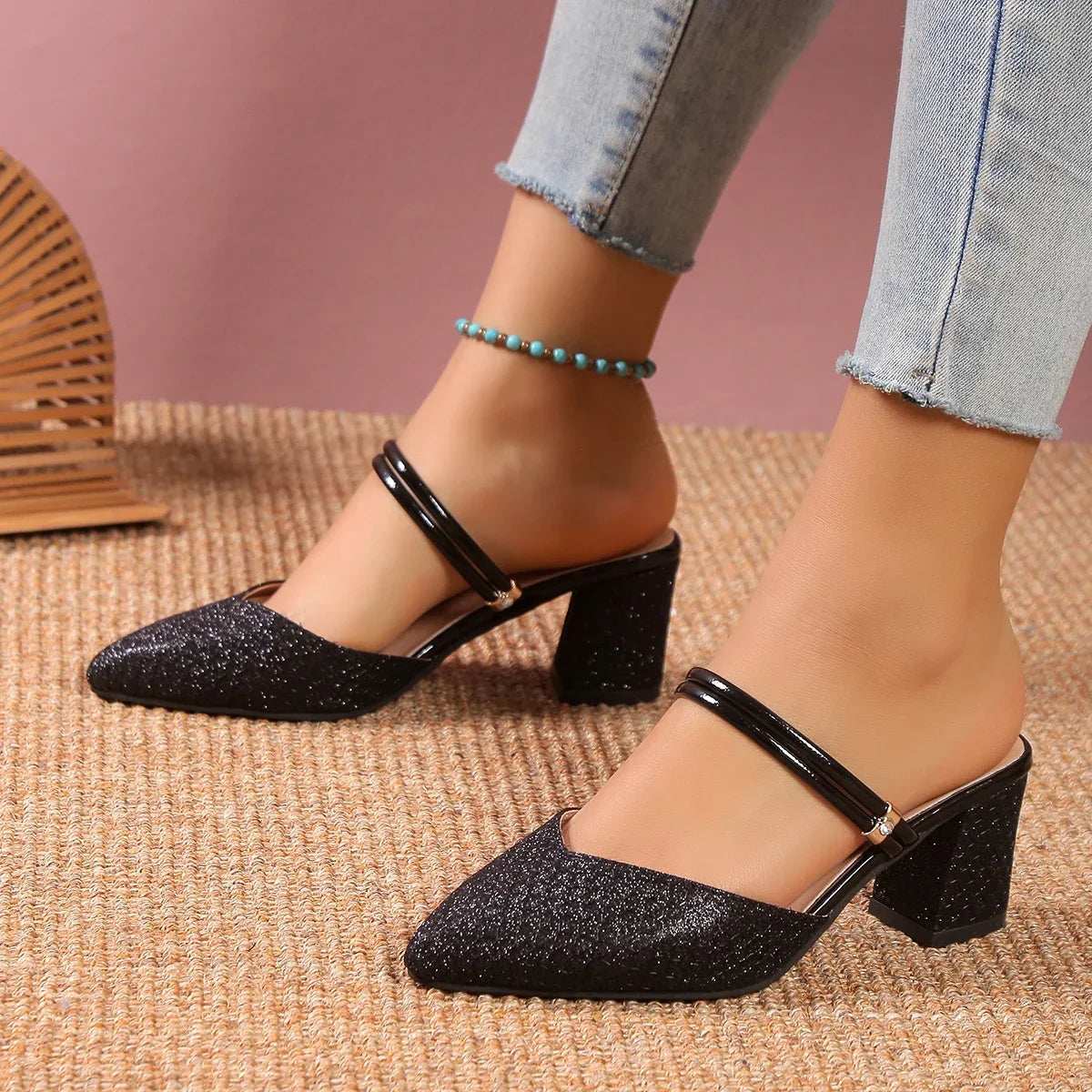 Low Heels Sandals Woman Summer Fashion High Heels Shallow Women Designer Sandals Luxury Shoes for Women Wedding Party Shoes