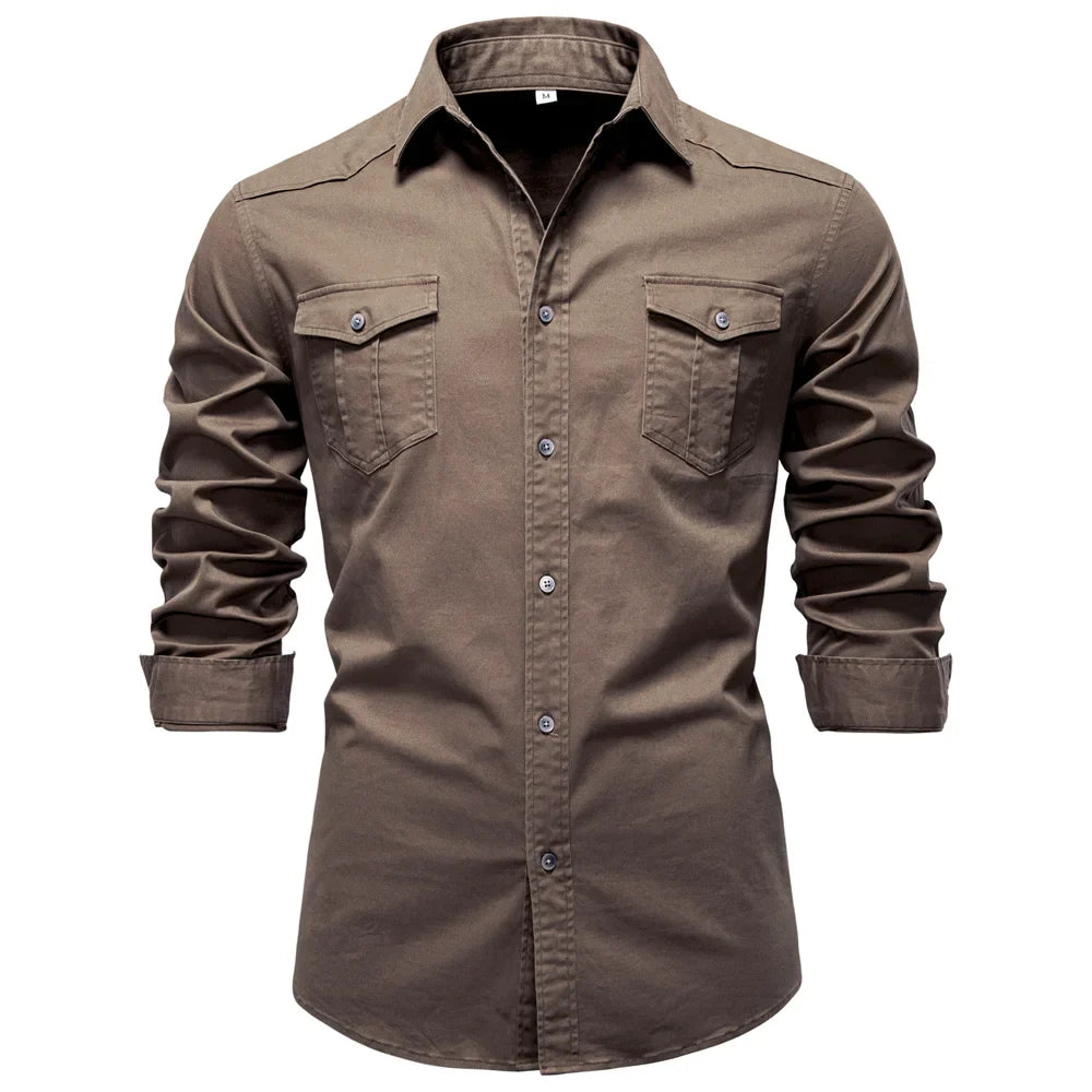 AIOPESON 2025 Business Cotton Pocket Shirt Men Long Sleeve Quality Casual Shirts for Men Casual Slim Fit Solid Color Men Shirts