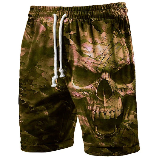 Men's Skull Graphic Beach Shorts – 3D Printed Swim Trunks