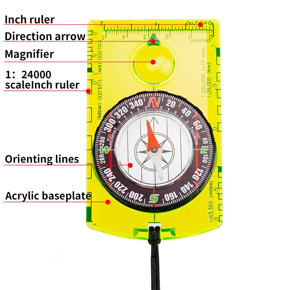 Waterproof Compass Outdoor Gadget Navigation Hiking Compass Camping  Orienteering Backpacking Map Reading Compass for Scout Kids