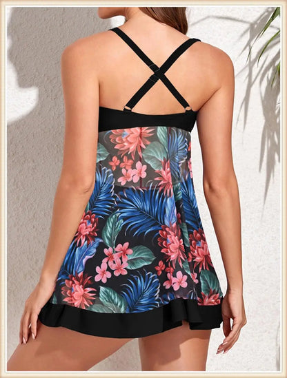 High Waist Swimsuit Beach Dress 2024 Women 2 Piece Printed Tankini Set Swimwear Female Bathing Swimming Swim Suit Beachwear Lady