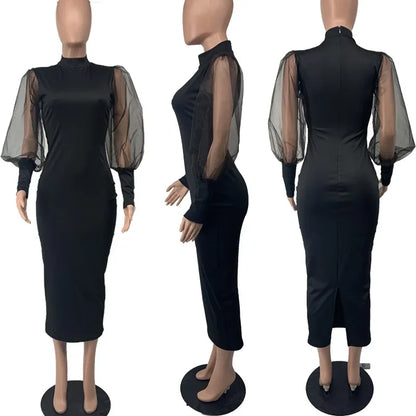 Elegant Spring Summer Dress for Women Long Sleeve Evening Gown Women Clothing Temperament Half High Collar Bodycon Dress Vestido