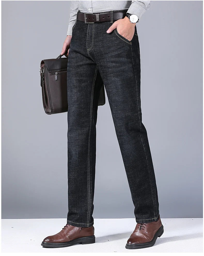 2024 NEW Men's Fashion Business Jeans Classic Style Casual Stretch Slim Jean Pants Male Brand Denim Trousers Black Blue