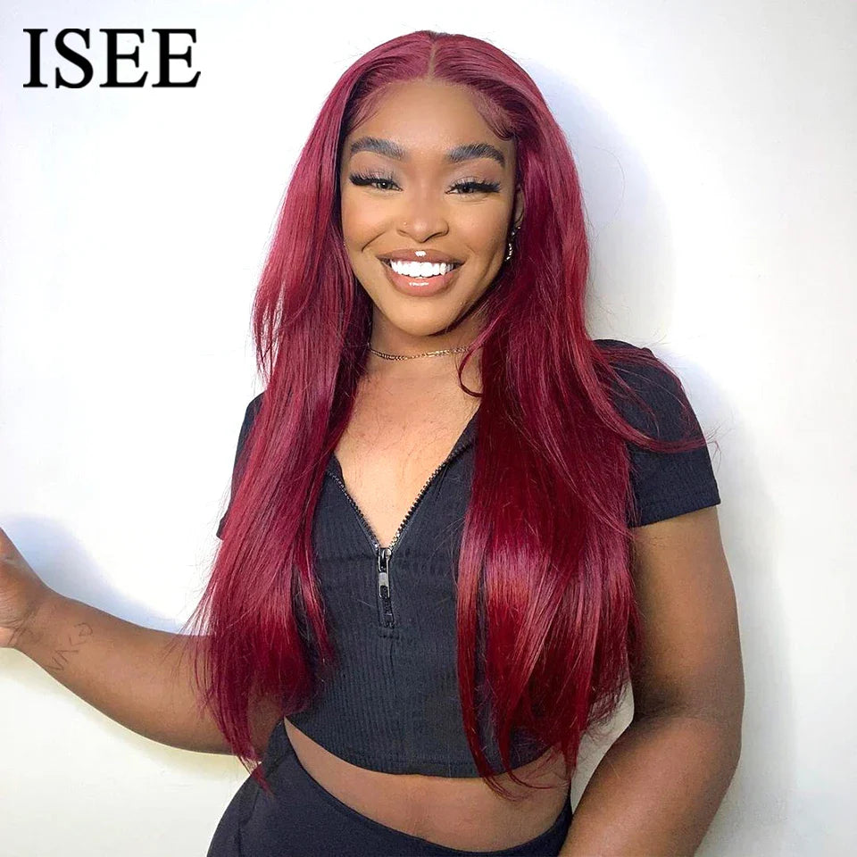 99J Burgundy Glueless Wig - Brazilian Straight Human Hair Lace Front Wig 24 Inch