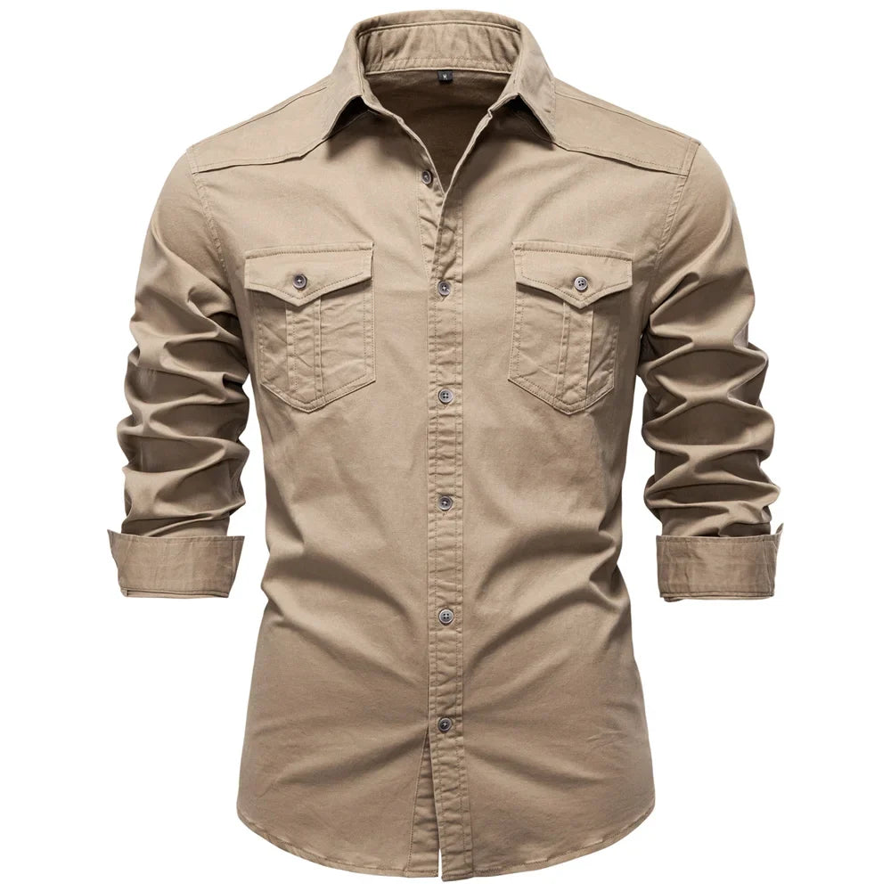 AIOPESON 2025 Business Cotton Pocket Shirt Men Long Sleeve Quality Casual Shirts for Men Casual Slim Fit Solid Color Men Shirts