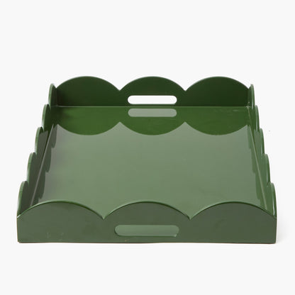 Large Olive Scalloped Lacquer Tray
